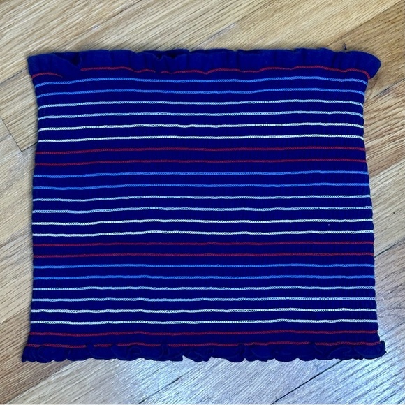 Y2K Smocked Tube Top Blue Red & White Striped Size Medium​ - Picture 1 of 6